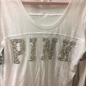 White and black PINK long sleeve shirt